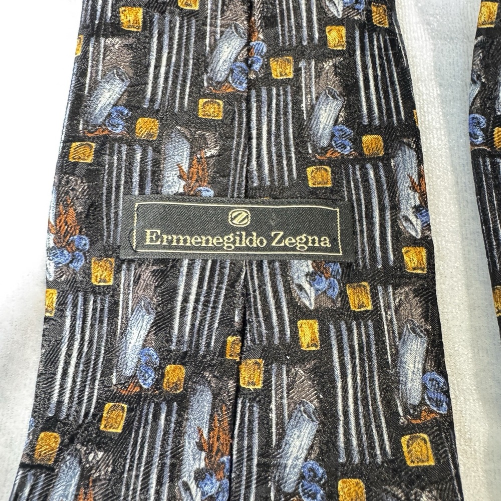 Ermenegildo Zegna Carroll & Co Men's Silk Tie Geometric Abstract Black Gold 3.5"
